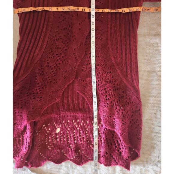 C0 NY Collection Open Drape Front burgundy Sweater Cardigan Crocheted Loose Knit - Picture 5 of 6